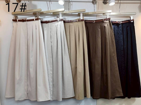 Women Belted Pleated Skirts